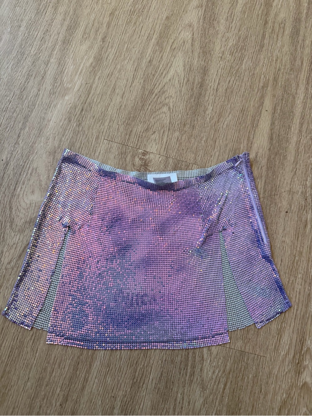 Outcast holographic metallic mesh/chainmail mini skirt in iridescent sz XXS-XS